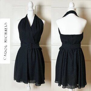 Vintage Carol Michaels Halter Mini Dress | Black w/White Polka Dot Size 6 | EUC